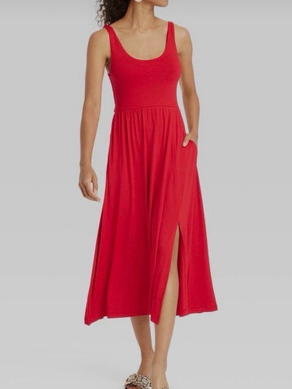NWT A New Day- Red Midi Dress Sleeveless Lightweight XS pockets, side slit